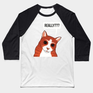 Really? Cute Ginger cat watching you a bit worried Baseball T-Shirt